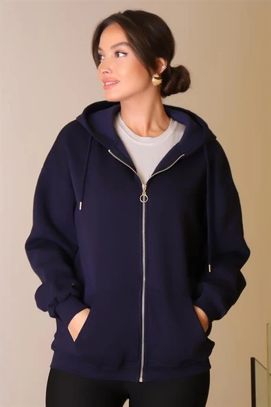 KAPÜŞONLU FERMUARLI LACİ KADIN HIRKA W0008672-2K5 - 3