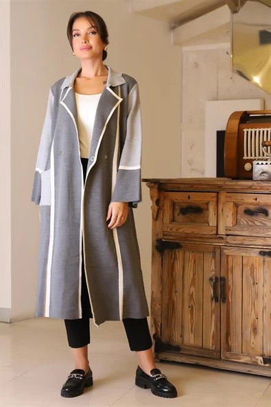 GÖMLEK YAKA CEP DETAYLI GRİ KADIN HİRKA 5230-2K5 - Resim 4