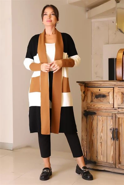 ŞAL YAKA UZUN KOLLU TOPRAK KADIN HIRKA  6172-2K5 - Resim 4