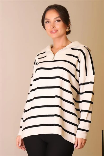 ÇİZGİLİ UZUN KOLLU TAŞ KADIN KAZAK  6081-2K5 ürün görseli