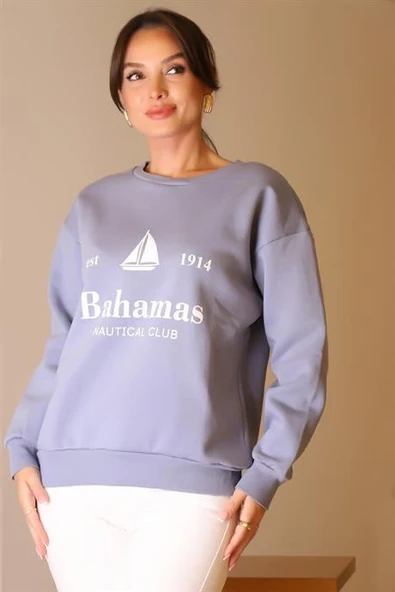 BİSİKLET YAKA MAVİ KADIN SWEATSHİRT  W0011203-2K5 - 2