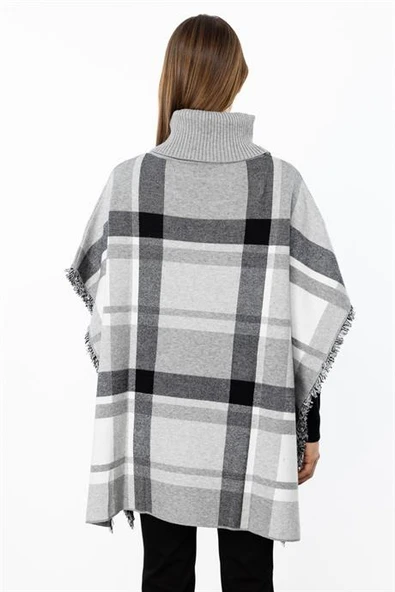 Balıkçı Yaka Ekose Desenli Gri Panço 43360-2K5 - 5