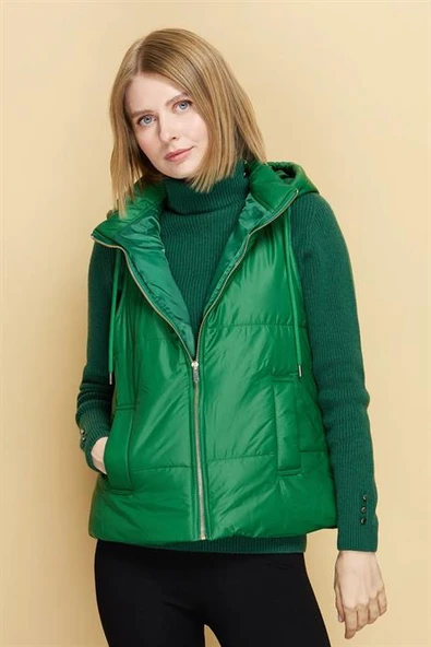 KAPÜŞONLU KISA BENETTON KADIN YELEK 23409-2K5 - 3