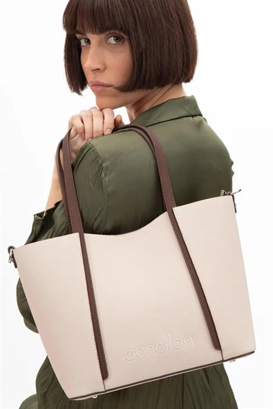 BENETTON BEJ KAHVE KADIN KOL ÇANTASI 1586-2Y5 - Resim 2