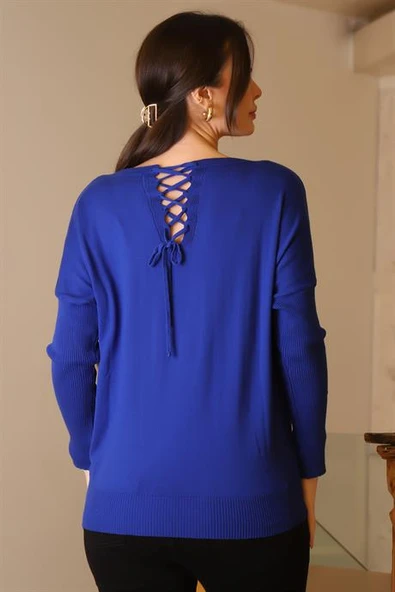 TAŞLI YILDIZ BASKILI SAKS KADIN TRİKO KAZAK 602-2K5 - Resim 5