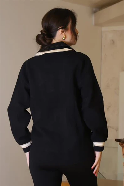 KOT DÜĞMELİ SİYAH KADIN CEKET T94587-2K5 - Resim 5