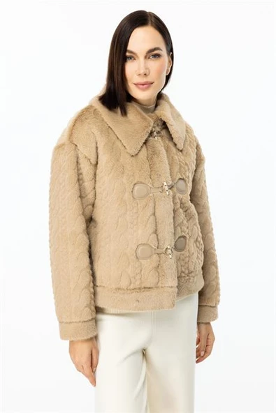 Kancalı Peluş Kakao Kadın Mont 7045-2K5 - 1