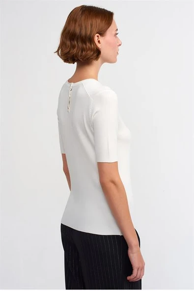 KISA KOLLU SIFIR YAKA EKRU KADIN KAZAK 10426-2K5 - Resim 4