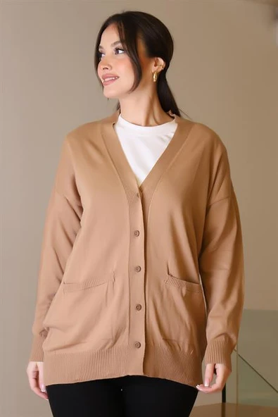 CEPLİ UZUN KOLLU CAMEL KADIN HIRKA 5480-2K5 - 3