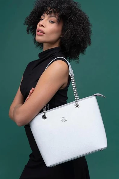 BENETTON BEYAZ A.GRİ KADIN KOL ÇANTASI 1279-2Y5 ürün görseli