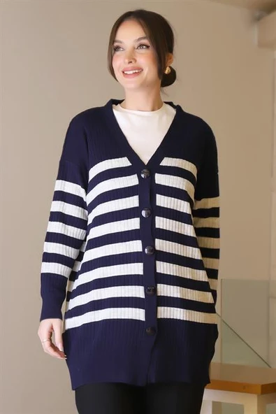 UZUN KOLLU DÜĞMELİ LACİ KADIN HIRKA 6132-2K5 - 2