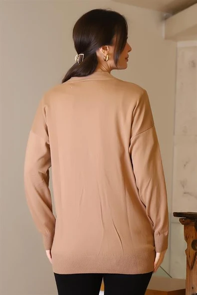 CEPLİ UZUN KOLLU CAMEL KADIN HIRKA  5480-2K5 - 5