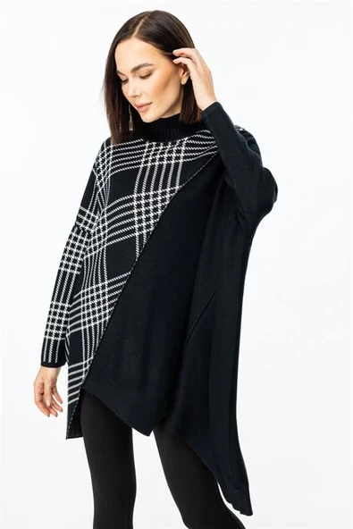 ÖNÜ PARÇALI DESENLİ SİYAH KADIN TUNİK 45390-2K5 - 2