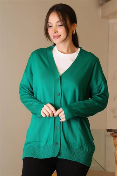 CEPLİ UZUN KOLLU BENETTON  KADIN HIRKA 5480-2K5 - Resim 3