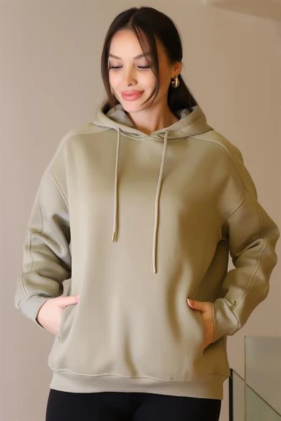 UZUN KOLLU KAPÜŞONLU ÇAĞLA KADIN SWEATSHİRT 5635-2K5 - 2