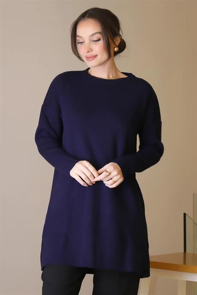 SIFIR YAKA UZUN KOLLU LACİ KADIN TUNİK 6152-2K5 - Resim 4