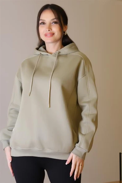 UZUN KOLLU KAPÜŞONLU ÇAĞLA KADIN SWEATSHİRT 5635-2K5 - 3