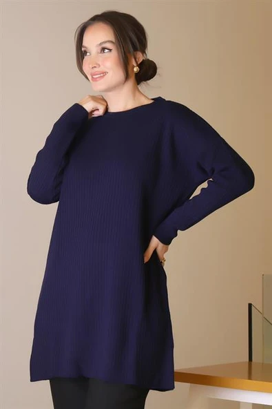 SIFIR YAKA UZUN KOLLU LACİ KADIN TUNİK 6152-2K5 - Resim 3