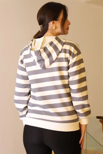 KAPÜŞONLU KIZ BASKILI EKRU KADIN SWEATSHİRT 29374-2K5 - 5