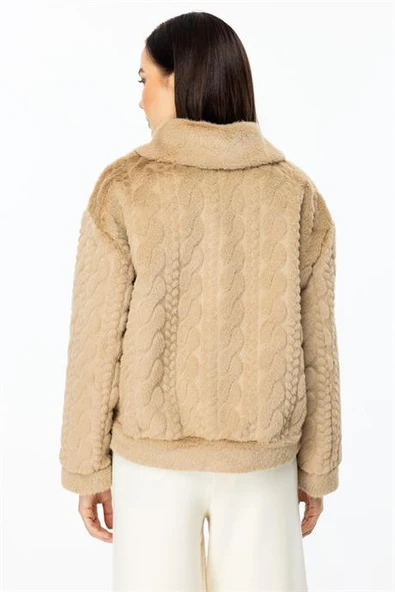 Kancalı Peluş Kakao Kadın Mont 7045-2K5 - 4