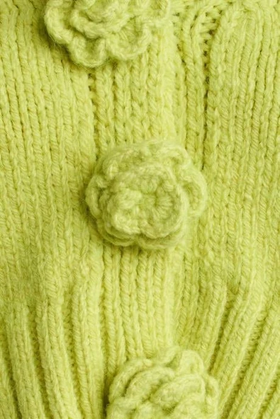 V YAKA EL İŞİ GÜL NAKIŞLI LİME KADIN HIRKA 60216-2K5 - Resim 5