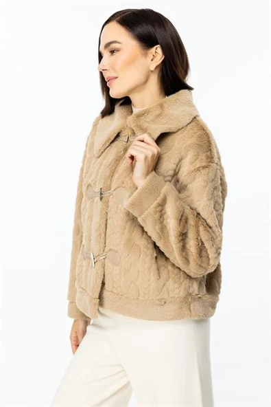 Kancalı Peluş Kakao Kadın Mont 7045-2K5 - 3