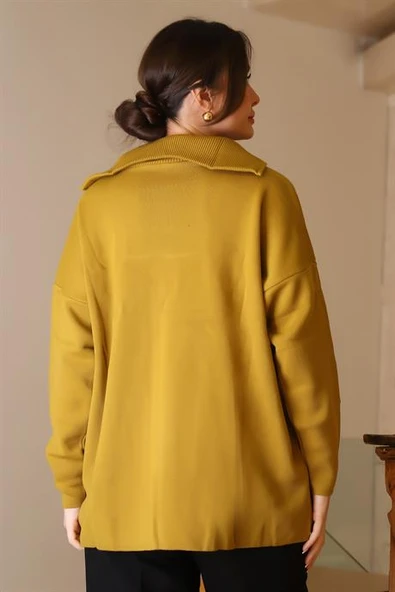 GENİŞ YAKA FERMUARLI  ASİT TRİKO KADIN KAZAK 6078-2K5 - 4