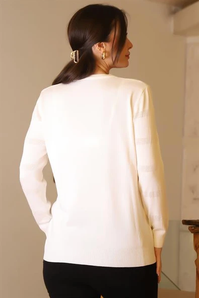 BİSİKLET YAKA EKRU  KADIN TRİKO KAZAK 5631-2K5 - Resim 4