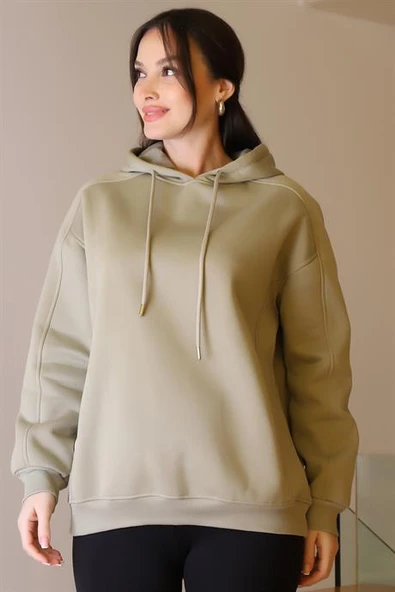 UZUN KOLLU KAPÜŞONLU ÇAĞLA KADIN SWEATSHİRT 5635-2K5
