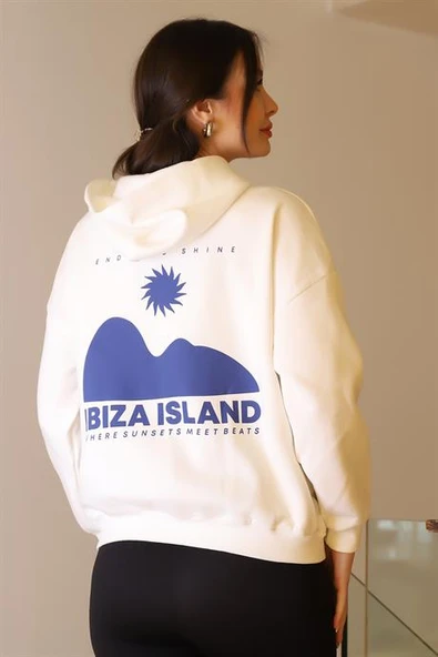 KAPÜŞONLU SIRTI YAZILI EKRU KADIN SWEATSHİRT W0011185-2K5 - 5