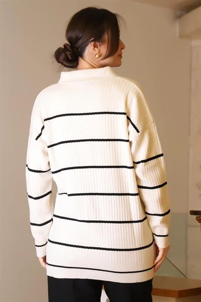 POLO YAKA DÜĞMELİ EKRU KADIN HIRKA 5224-2K5 - Resim 5