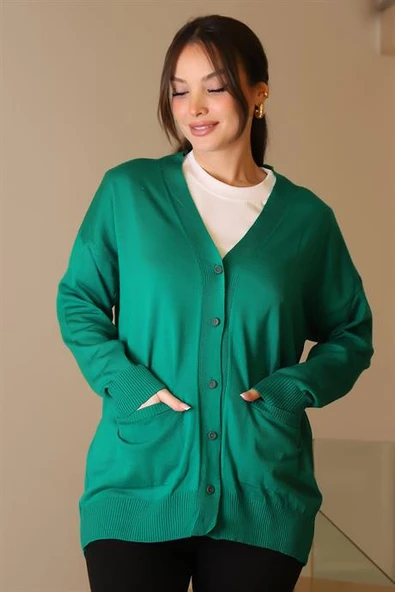 CEPLİ UZUN KOLLU BENETTON  KADIN HIRKA 5480-2K5 - Resim 4