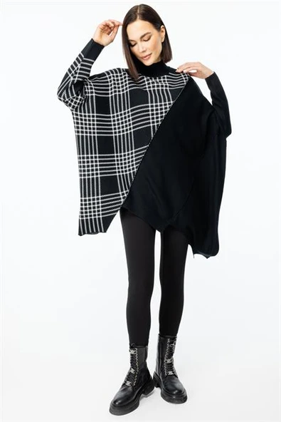 ÖNÜ PARÇALI DESENLİ SİYAH KADIN TUNİK 45390-2K5 - 3