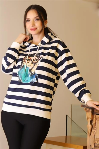 KAPÜŞONLU KIZ BASKILI LACİ KADIN SWEATSHİRT 29374-2K5