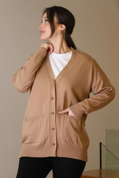 CEPLİ UZUN KOLLU CAMEL KADIN HIRKA 5480-2K5 - 4