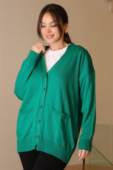 CEPLİ UZUN KOLLU BENETTON  KADIN HIRKA 5480-2K5 - Resim 2