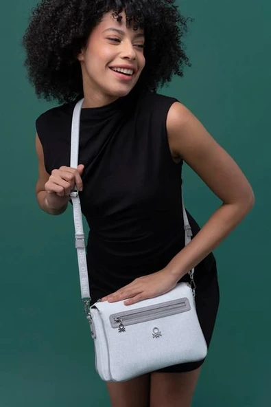 BENETTON BEYAZ A.GRİ KADIN ÇAPRAZ ÇANTA 1276-2Y5 - 3
