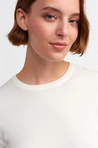 KISA KOLLU SIFIR YAKA EKRU KADIN KAZAK 10426-2K5 - Resim 3