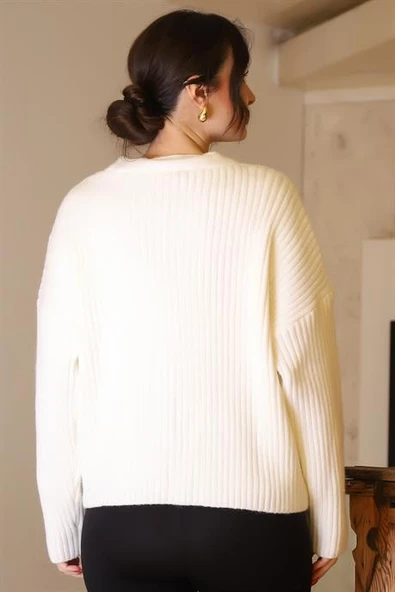 GOLD DÜĞMELİ UZUN KOLLU EKRU KADIN CEKET 94162-2K4 - Resim 5