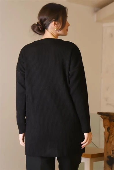 SIFIR YAKA UZUN KOLLU SİYAH KADIN TUNİK 6152-2K5 - Resim 5