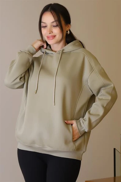 UZUN KOLLU KAPÜŞONLU ÇAĞLA KADIN SWEATSHİRT 5635-2K5 - 4