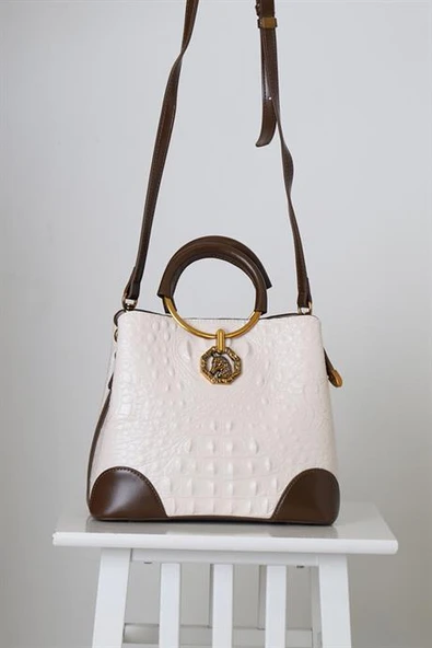 METAL SAPLI BEJ KADIN ÇAPRAZ ÇANTA  26503-2K5 - Resim 3