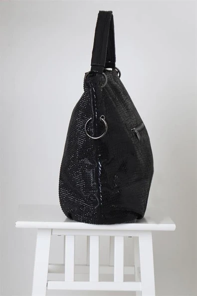 SİYAH PULLU KADIN KOL ÇANTASI  26611-2K5 - Resim 2