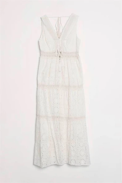 SIRTI BAĞLAMALI GÜPÜR EKRU KADIN ELBİSE M38261-2Y5 ürün görseli