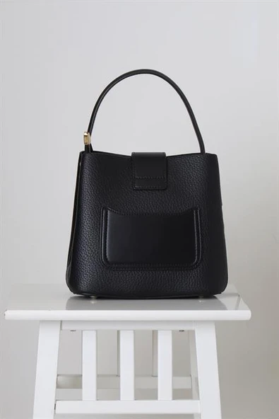 SİYAH CİLT KISA SAPLI KADIN ÇANTA  26949-2K5 - Resim 3