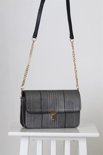 ZİNCİRLİ GRİ DESENLİ KADIN ÇANTA 7282-2K4