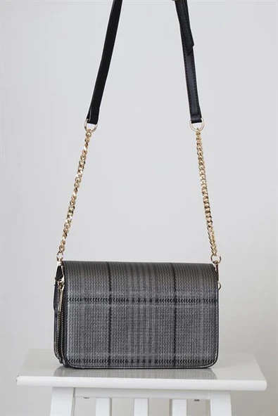 ZİNCİRLİ GRİ DESENLİ KADIN ÇANTA 7282-2K4 - 3