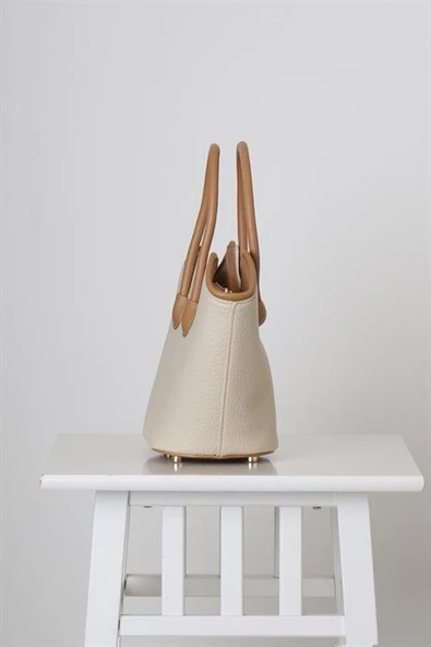 DERİ İKİ RENKLİ BEJ KADIN EL ÇANTASI 27066-2Y5 - 2