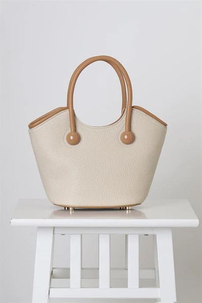 DERİ İKİ RENKLİ BEJ KADIN EL ÇANTASI 27066-2Y5 - 3