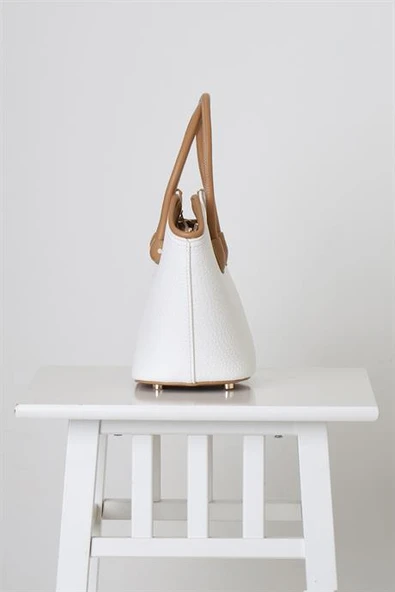 DERİ İKİ RENKLİ BEYAZ KADIN EL ÇANTASI 27066-2Y5 - Resim 2